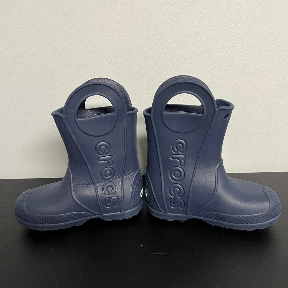 Crocs Handle It Rain Boots Kids Size C 9 Navy Blue Waterproof Pull On